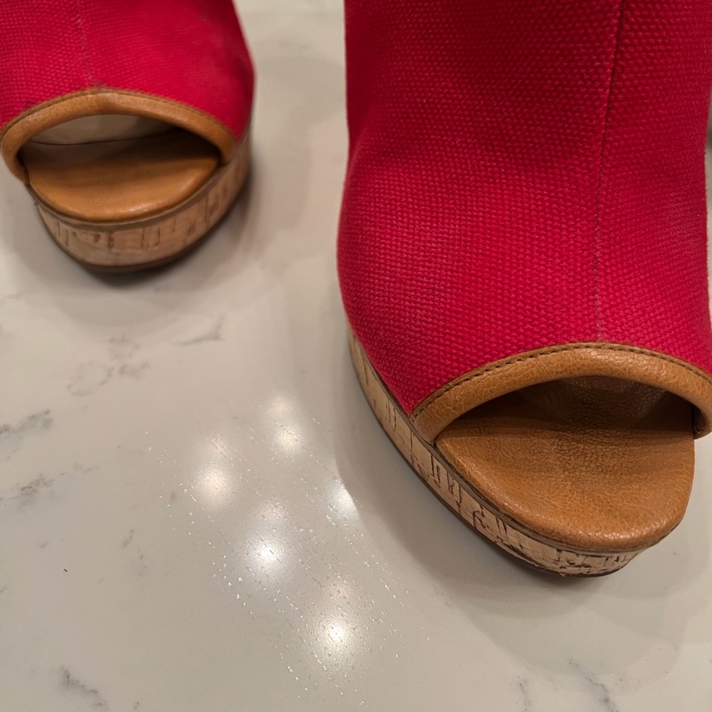 Red Canvas Wedges with Cork Soles - Picture 3 of 5